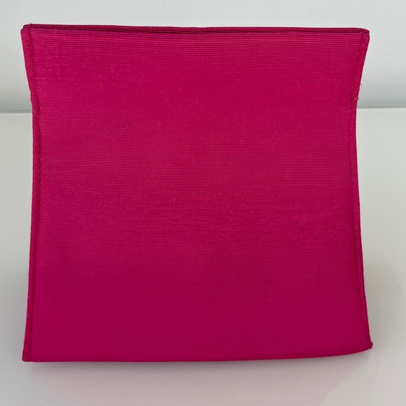 YSL Yves Saint Lauren Parfums Hot Pink Black Gold Grosgrain Clutch Authentic - Picture 5 of 12